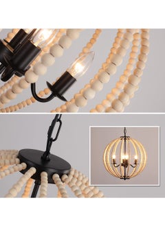 Ganeed Boho Wood Bead Chandelier, 4-Lights Modern Pendant Lighting, Farmhouse Bohemian Vintage Industrial Ceiling Hanging Light Fixture for Entrance Bedroom Kitchen Living Room Restaurant Bar Corridor  - Image 5