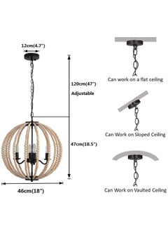 Ganeed Boho Wood Bead Chandelier, 4-Lights Modern Pendant Lighting, Farmhouse Bohemian Vintage Industrial Ceiling Hanging Light Fixture for Entrance Bedroom Kitchen Living Room Restaurant Bar Corridor  - Image 3