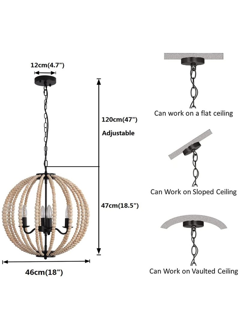 Ganeed Boho Wood Bead Chandelier, 4-Lights Modern Pendant Lighting, Farmhouse Bohemian Vintage Industrial Ceiling Hanging Light Fixture for Entrance Bedroom Kitchen Living Room Restaurant Bar Corridor  - Image 3