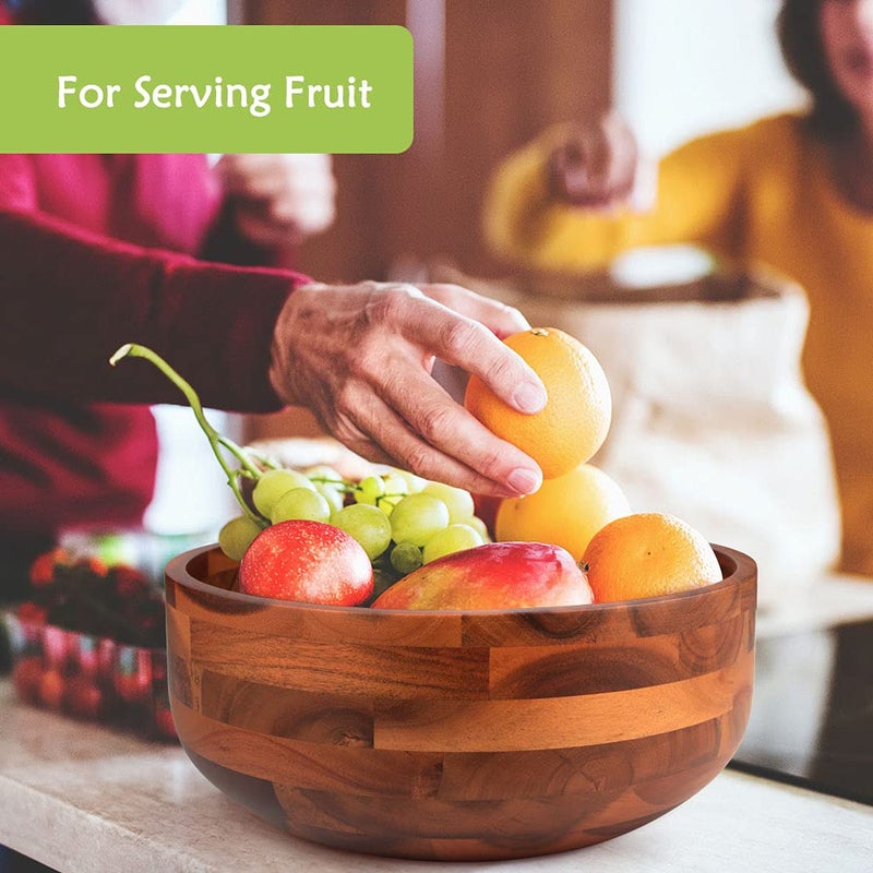 AIDEA Acacia Wood Salad Bowl Set with 2 Wooden Hands, Large Salad Bowl with Serving Utensils, Big Mixing Bowl for Fruits, Salad, Cereal, Corn flake,Pasta 11" Diameter x 4.5" Height - Image 5