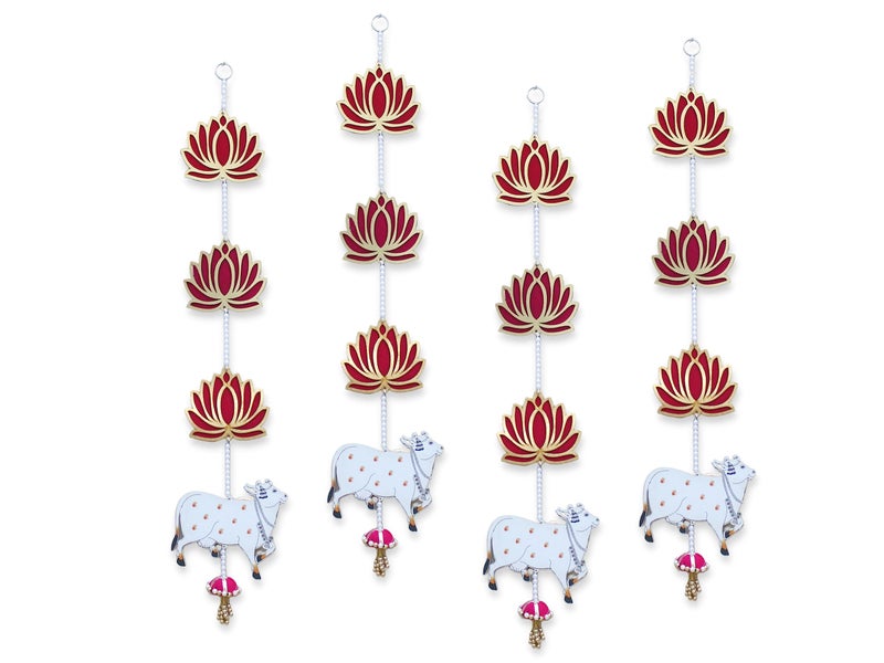 JH Gallery Lotus with Pichwai Cow Wall and Door Hanging - Home, Mandir Decorations Items, Diwali Décor, All Festival Décor, Decorative Pooja Room Temple Decoration (32'' Height - Pack of 4), 81.28 Cm - Image 4