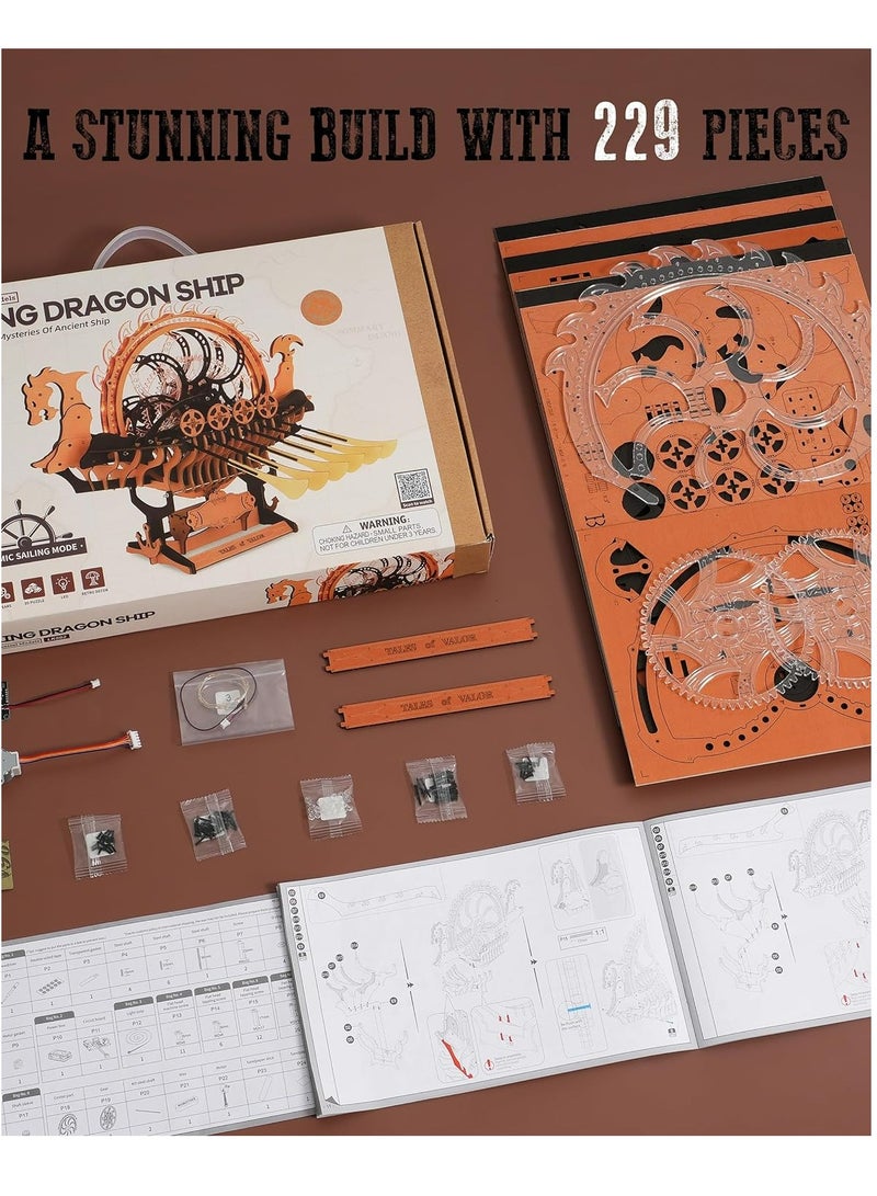 Robotime ROKR Viking Dragon Ship Mechanical 3D Wooden Puzzle LK802 Decorative DIY Crafts/Birthday Gifts/Home Decor For Girls&Boys Teens&Adults - Image 4