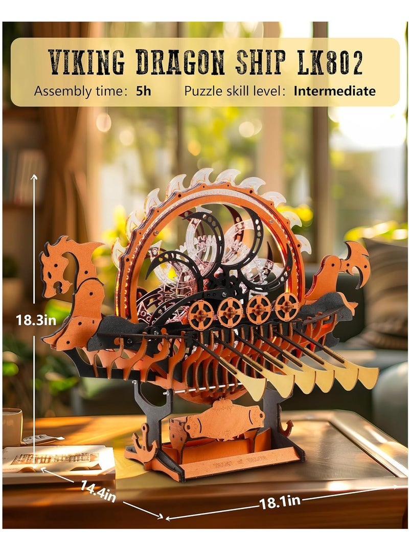 Robotime ROKR Viking Dragon Ship Mechanical 3D Wooden Puzzle LK802 Decorative DIY Crafts/Birthday Gifts/Home Decor For Girls&Boys Teens&Adults - Image 5