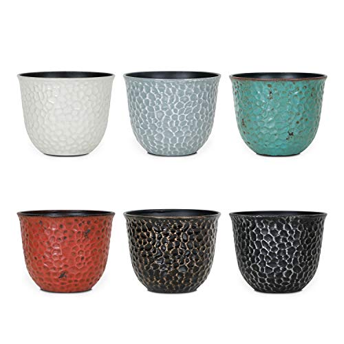 Worth Garden Plastic Round 8 Inch Planters for Indoor Plants Set of 6 Outdoor Resin Flower Pots Colorful with Drainage Hole Rubber Plug Retro Appearance Home Christmas Decorative Containers Multicolor - Image 1