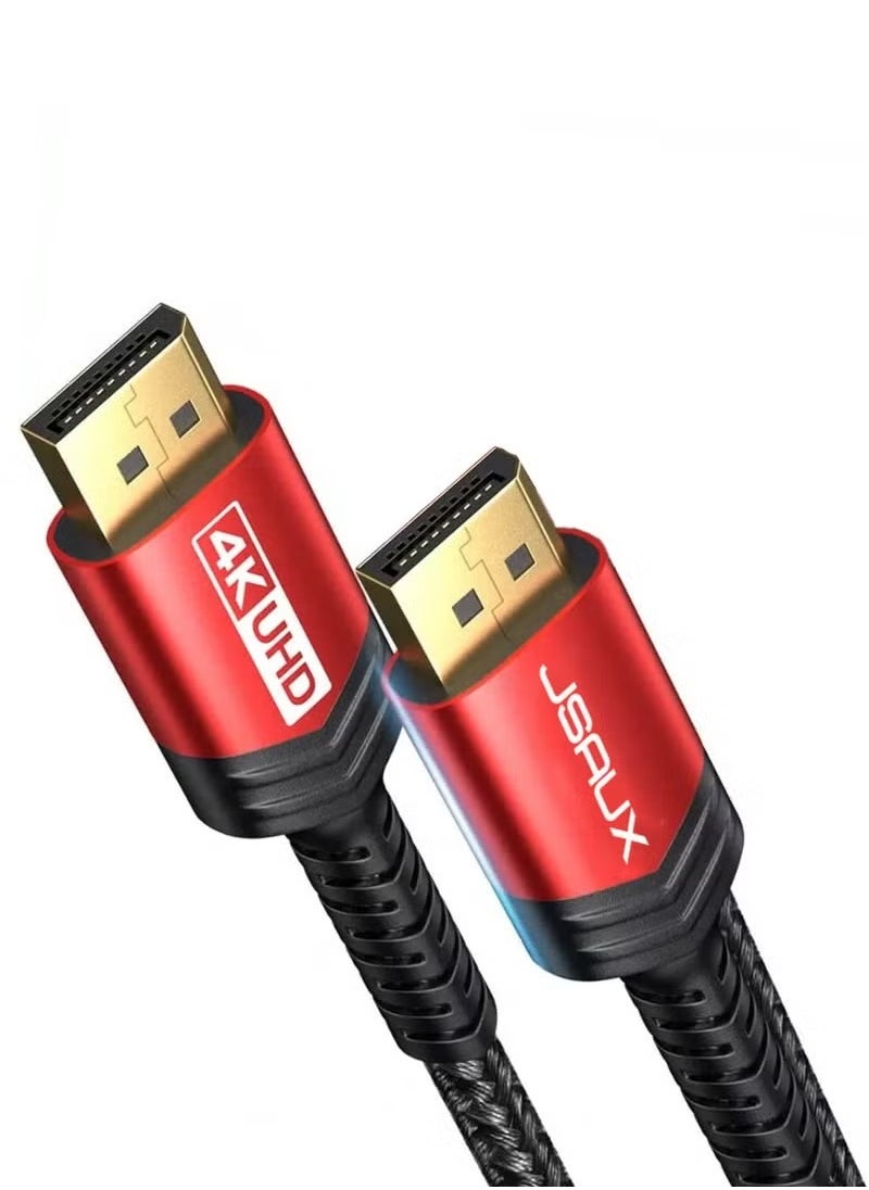 JSAUX - DisplayPort to DisplayPort 4K UHD Cable – 3M High-Speed Adapter – Gold-Plated Connector, Red – Stable Audio & Video Transmission - Image 1