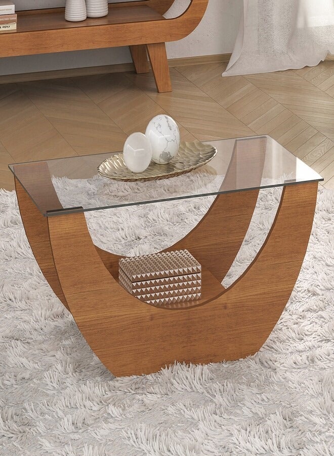 Pilati Center Coffee Table With Glass Cedar Color 82.5x36x42.5cm  - Image 1