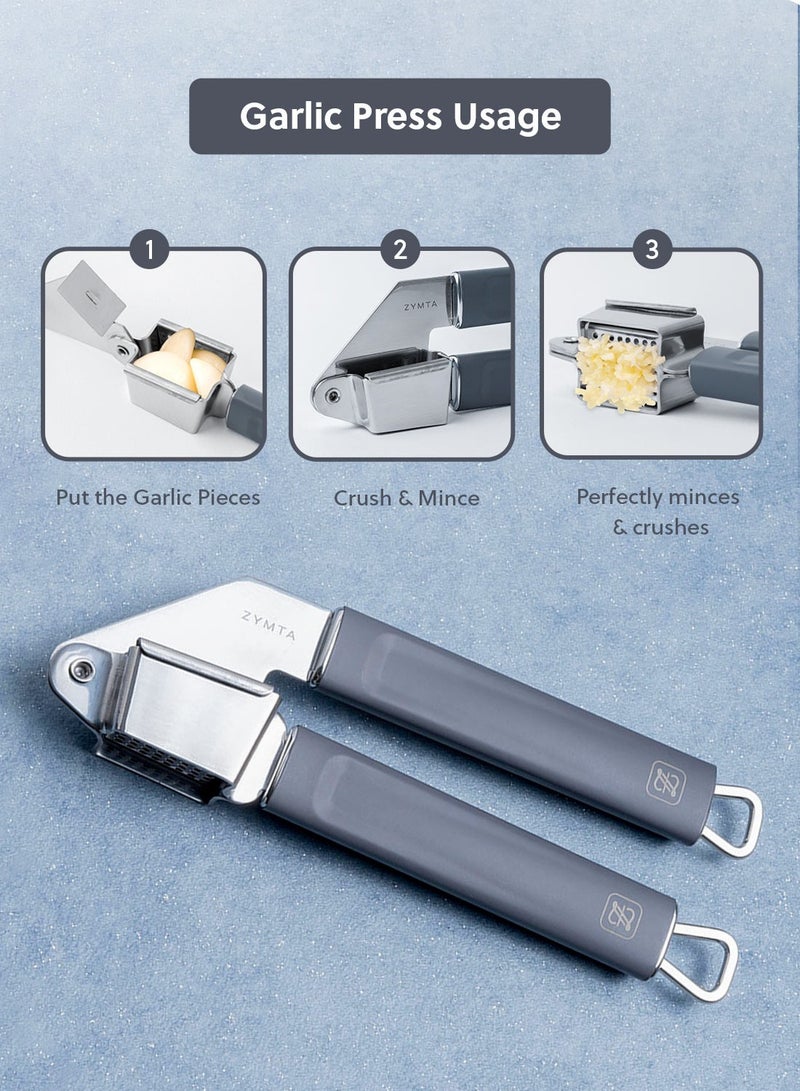 ZYMTA Stainless Steel Garlic Press - Effortless Crusher & Mincer | Easy Clean Kitchen Gadget with Non-Slip Grip | Durable for Home & Professional Use - Image 5