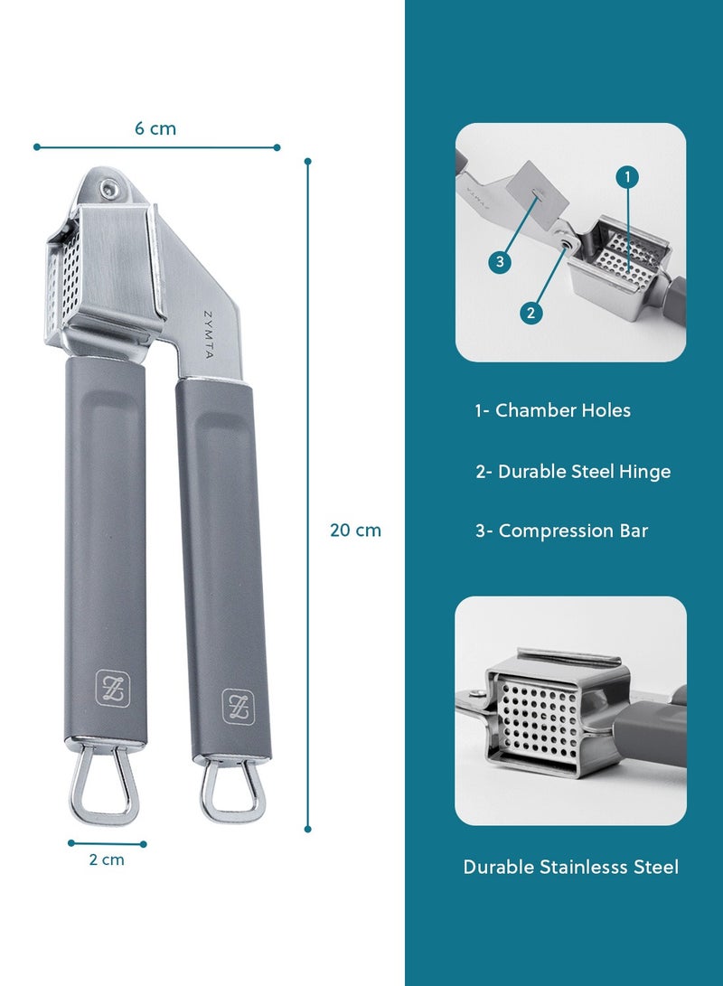 ZYMTA Stainless Steel Garlic Press - Effortless Crusher & Mincer | Easy Clean Kitchen Gadget with Non-Slip Grip | Durable for Home & Professional Use - Image 3