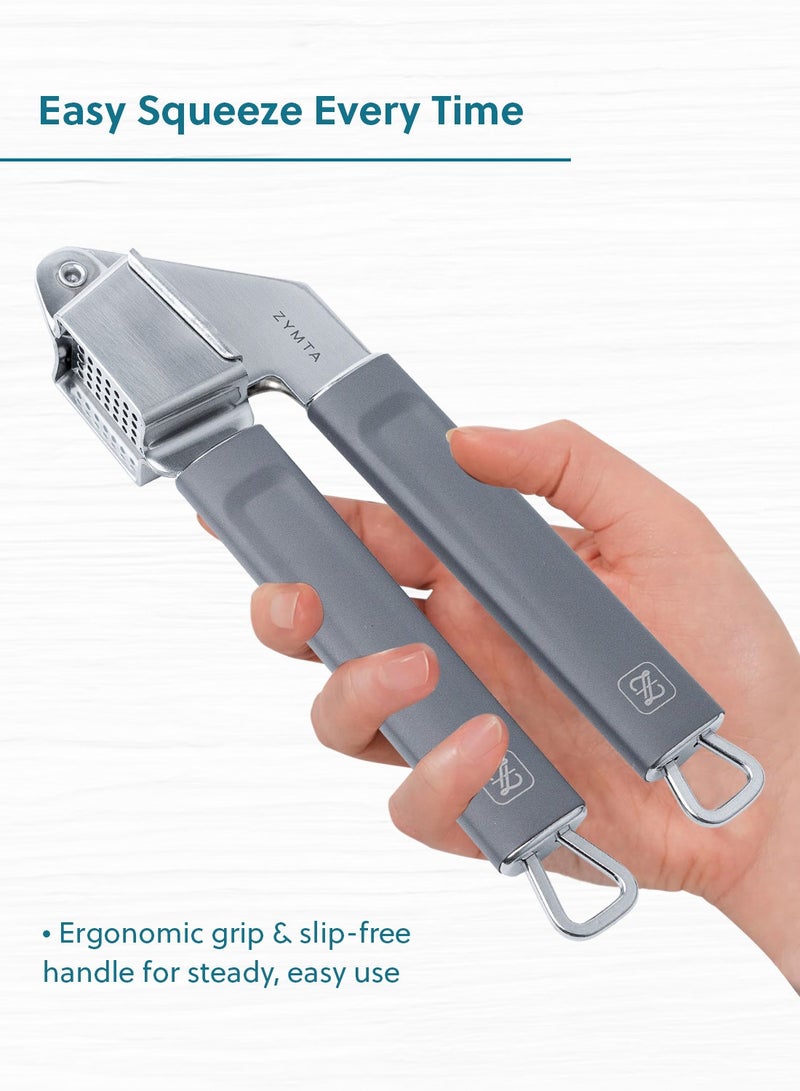 ZYMTA Stainless Steel Garlic Press - Effortless Crusher & Mincer | Easy Clean Kitchen Gadget with Non-Slip Grip | Durable for Home & Professional Use - Image 4