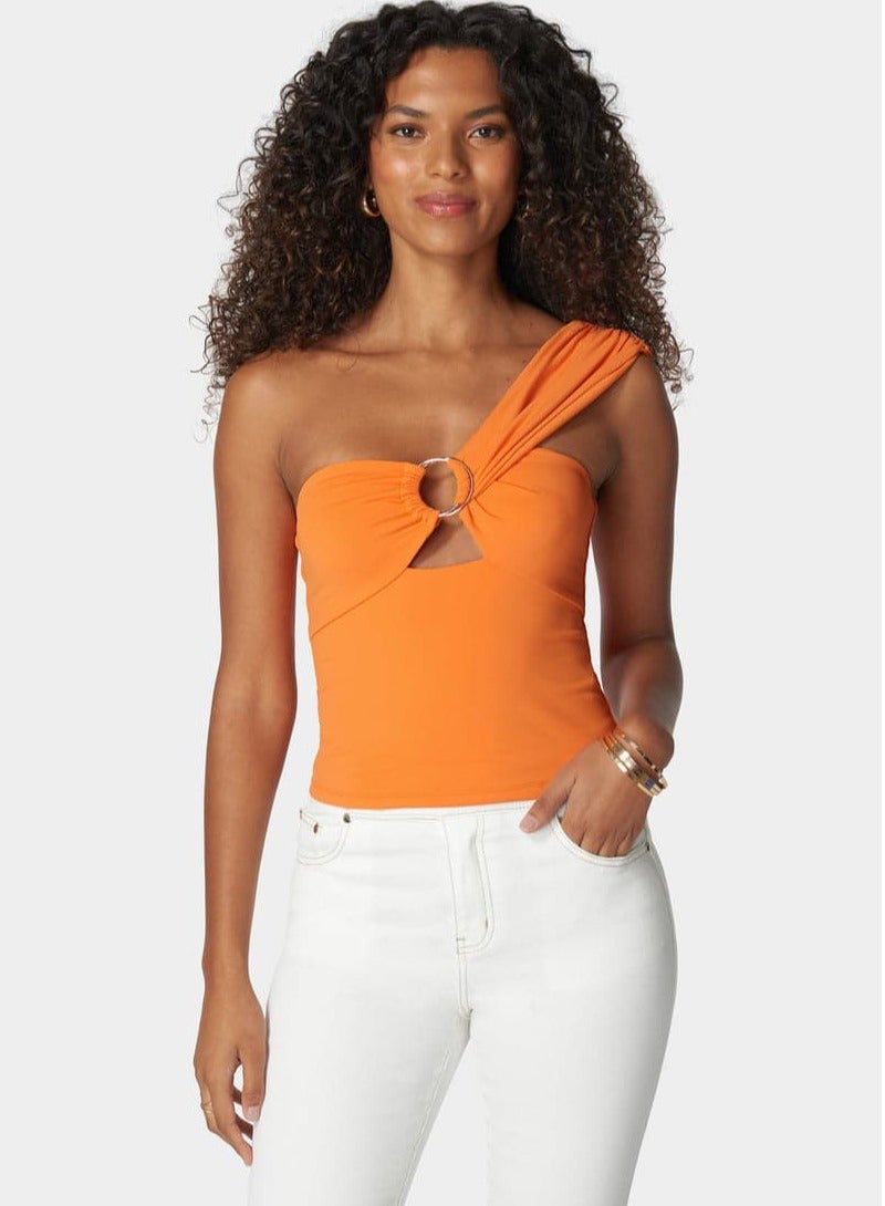 bebe ASYMMETRIC DRAPED D RING KNIT TOP - Image 1
