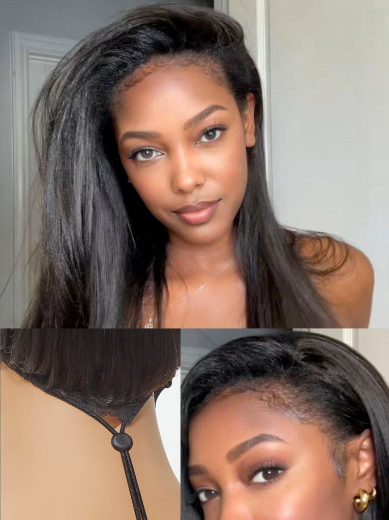 LUVME HAIR Half Wig Yaki Straight FlexiFit Invisi 3 in 1 Wigs Flip Drawstring Wig 200 Density Glueless Wigs 100 Human Hair Natural Black Ready to Go Headband Wig for Women 18 Inches - Image 2