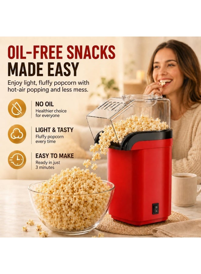 Hot Air Popcorn Popper Oil Free 8 Cups with Measuring Cup Red - Image 3