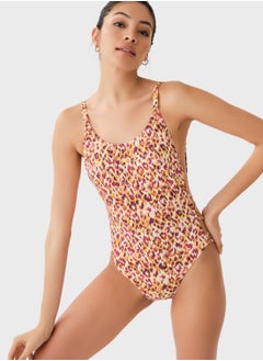 Plunge Neck Printed Swimsuit