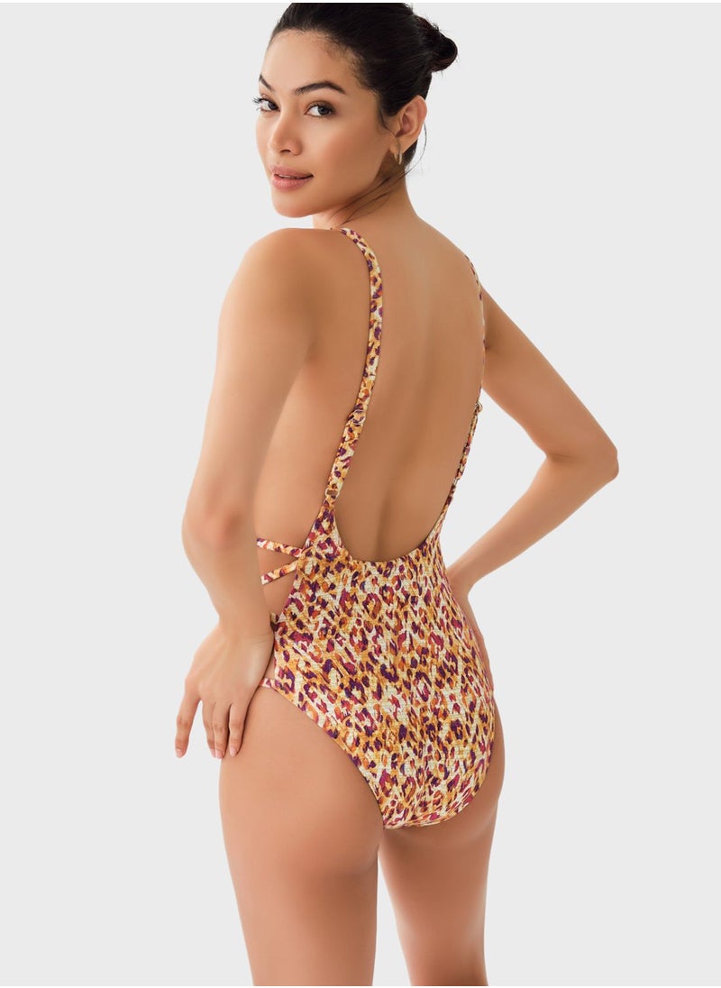 dagi - Plunge Neck Printed Swimsuit - Image 1