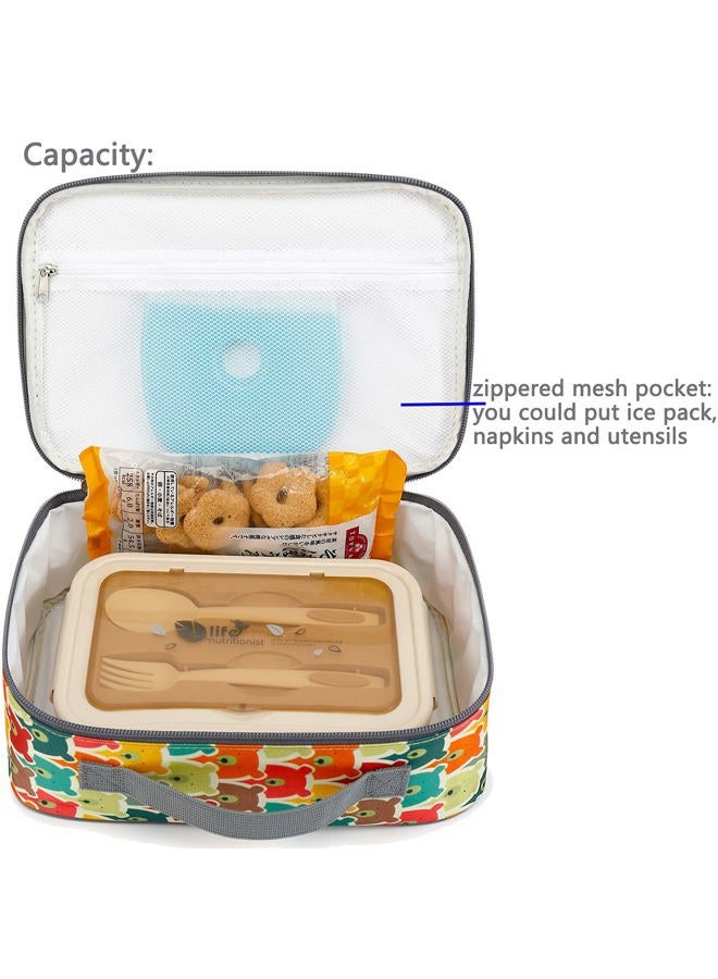 FlowFly Kids Lunch box Insulated Soft Bag Mini Cooler Back to School Thermal Meal Tote Kit for Girls, Boys, Bear - Image 4