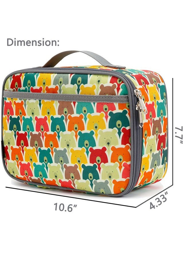FlowFly Kids Lunch box Insulated Soft Bag Mini Cooler Back to School Thermal Meal Tote Kit for Girls, Boys, Bear - Image 3