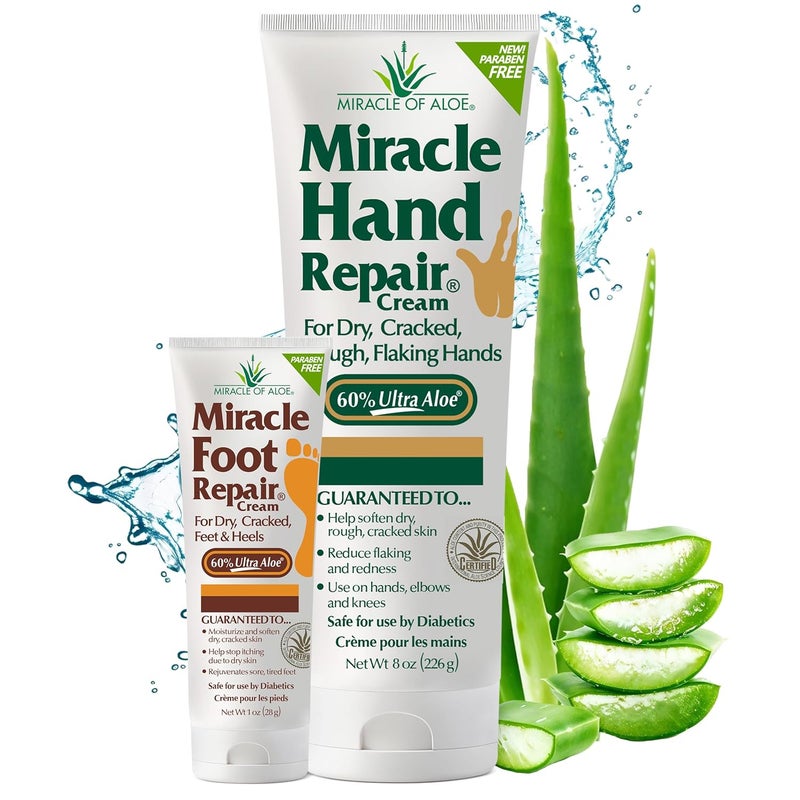 Miracle of Aloe Miracle Hand Repair 8 oz  Miracle Foot Repair 1 oz tube 