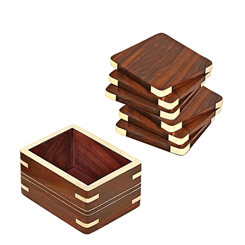 Woodiva Wooden Drink & Glass Coasters - Set of 6 with Holder | Durable Wood Table Coasters for Tea Cups, Coffee Mugs, Beer Cans & Tumblers | Rustic Coaster Set for Home & Kitchen Decor - Image 2