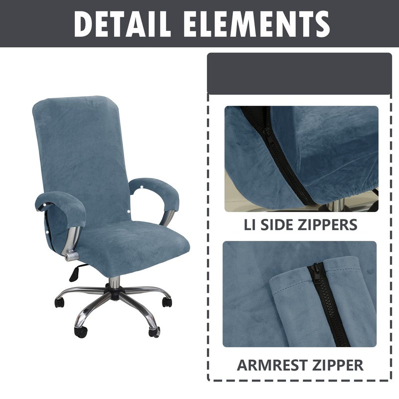 GOWT Velvet Plush Office Desk Chair Cover - Cat Proof Stretchable Elastic Comfy Protector for Ergonomic Office Chair with Wheels and Armrests, Fits Mesh and Executive Computer Chairs, Gray Blue, XL - Image 4