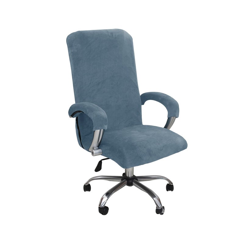GOWT Velvet Plush Office Desk Chair Cover - Cat Proof Stretchable Elastic Comfy Protector for Ergonomic Office Chair with Wheels and Armrests, Fits Mesh and Executive Computer Chairs, Gray Blue, XL - Image 1