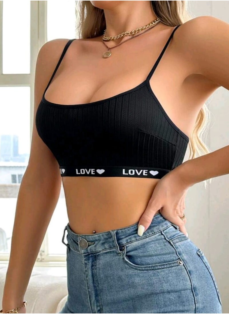 Shein - SHEIN EasyFave Women Letter & Heart Pattern Casual Sports Bra - Image 1