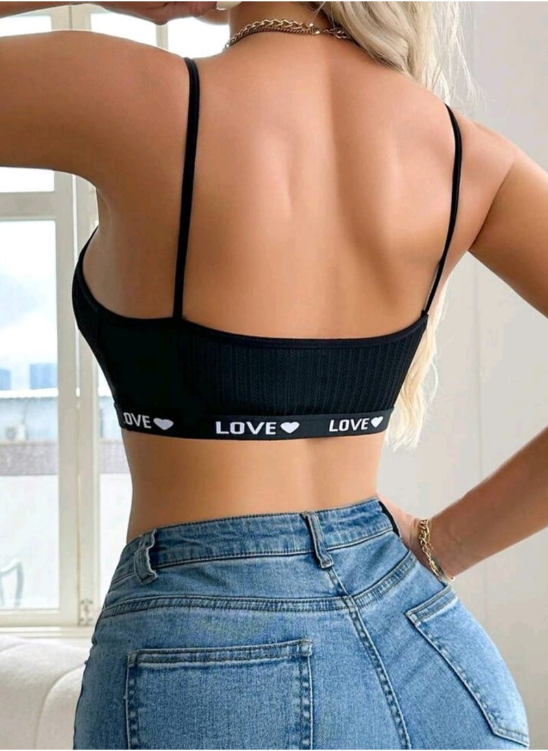 Shein - SHEIN EasyFave Women Letter & Heart Pattern Casual Sports Bra - Image 1