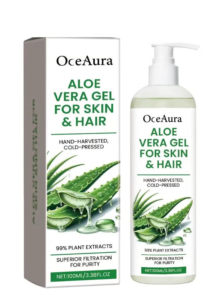 OceAura Aloe Vera Gel for Skin & Hair, Soothing Gel Moisturizer for Face and Body, Lightweight Non-Sticky Aloe Gel for Sunburn Relief and After Sun Care (100ml) - Image 1