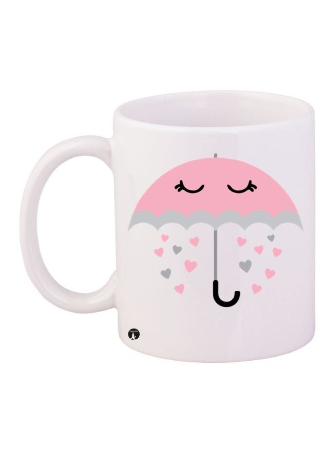 RYN Umbrella Printed Ceramic Coffee Mug White/Pink/Grey 11ounce