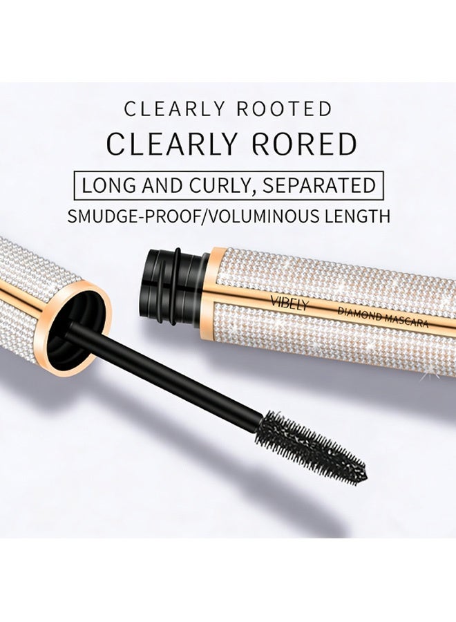 فايبلي ماسكارا الماس، ماسكارا ألياف الحرير 4D للرموش، لرموش أكثر كثافة وطولاً، طبيعية، مقاومة للماء ومن دون تلطيخ، لا تكتل، لا تسيل، تضيف طولاً وعمقاً وجمالاً بسهولة (أسود) - Image 2