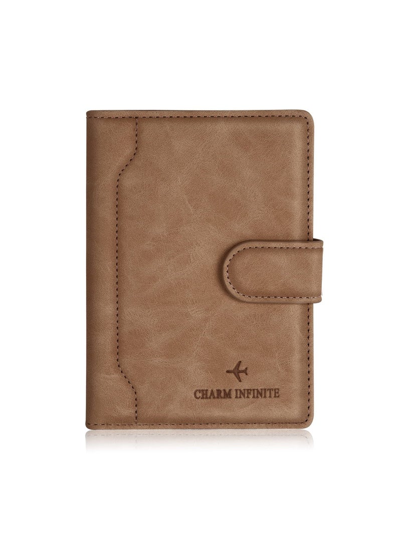Passport Holder Cover, Leather RFID Travel Wallet Case Organiser with RFID Blocker, Passport Cover for Passport, Business Cards, Credit Cards, Boarding Passes (Brown) - Image 1