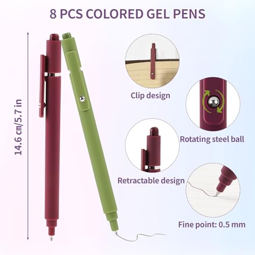Thboxes 8Pcs Gel Pens for Journaling, 0.5mm Fine Tip Retractable Colored Nurse Pens - Smooth Writing for Note Taking, Office & School Supplies, Journaling Supplies for Women Teacher Nurse gifts - Image 2