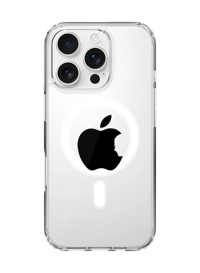 Stylizedd For iPhone 16 Pro Case [Compatible with MagSafe] Slim Magnetic cover Clear Phone Case - Steve's Apple - White - Image 1
