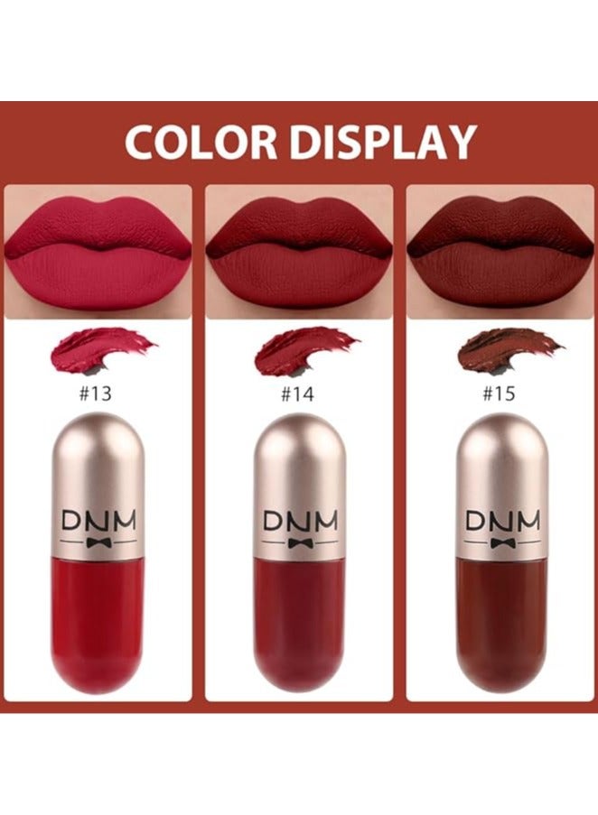 دي ان ام مجموعة كبسولات أحمر شفاه سائلة غير لامعة صغيرة من 3 قطع للنساء بلون بني فاتح وأحمر وردي داكن وأحمر شفاه يدوم طويلاً ومقاوم للماء بلون مات 05 - Image 3
