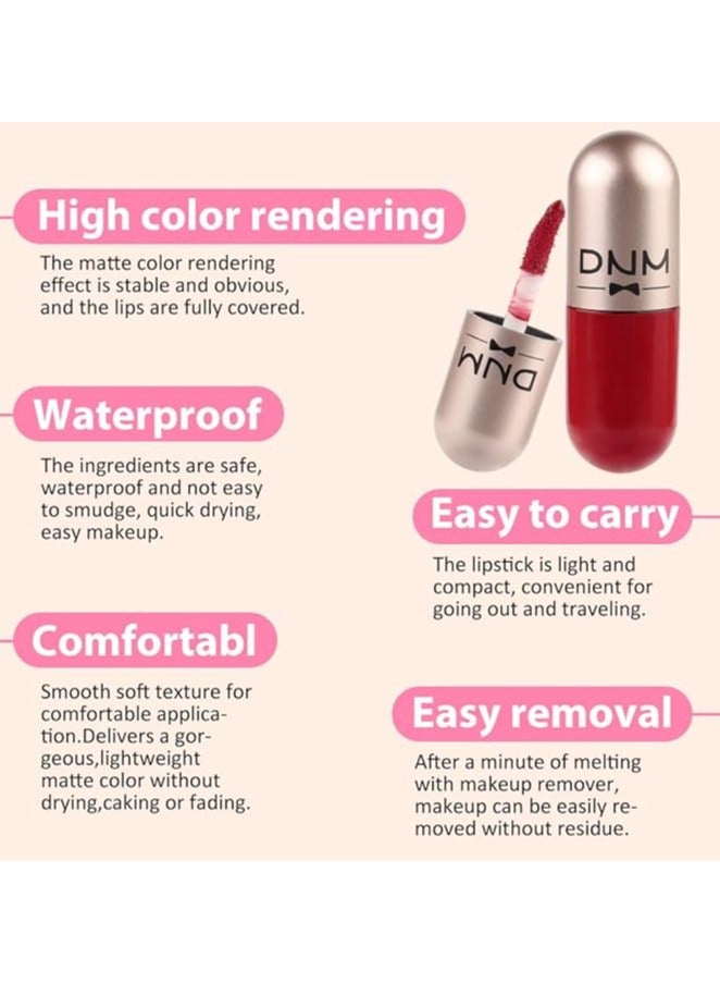 دي ان ام مجموعة كبسولات أحمر شفاه سائلة غير لامعة صغيرة من 3 قطع للنساء بلون بني فاتح وأحمر وردي داكن وأحمر شفاه يدوم طويلاً ومقاوم للماء بلون مات 05 - Image 2