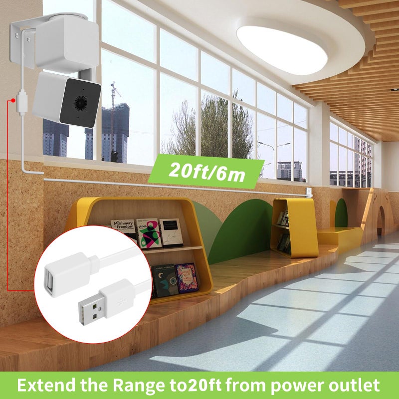 UYODM 20Ft/6M USB Extension Cable Compatible with WYZE Cam V3/V4/V2,Wyze Cam OG, WYZE Cam Pan V3/V3 Pro/ V2, IPX7 Waterproof Extension Charging Cable Power Your WYZE Cam Continuously - White - Image 3