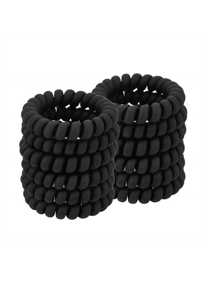 QIUTIMIY Spiral Hair Ties (Matte Black,12 Pcs), Coil Hair Ties for Thick Hair, Ponytail Holder Hair Ties for Women , No Crease Hair Ties, Phone Cord Hair Ties for all Hair Types with Plastic Spiral - Image 1