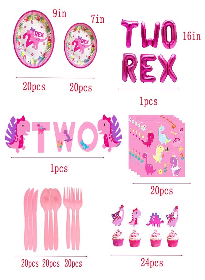BEOXAGAR Two Rex Pink Dinosaur Birthday Party Decorations for Girls - 2nd Birthday Supplies - Image 4