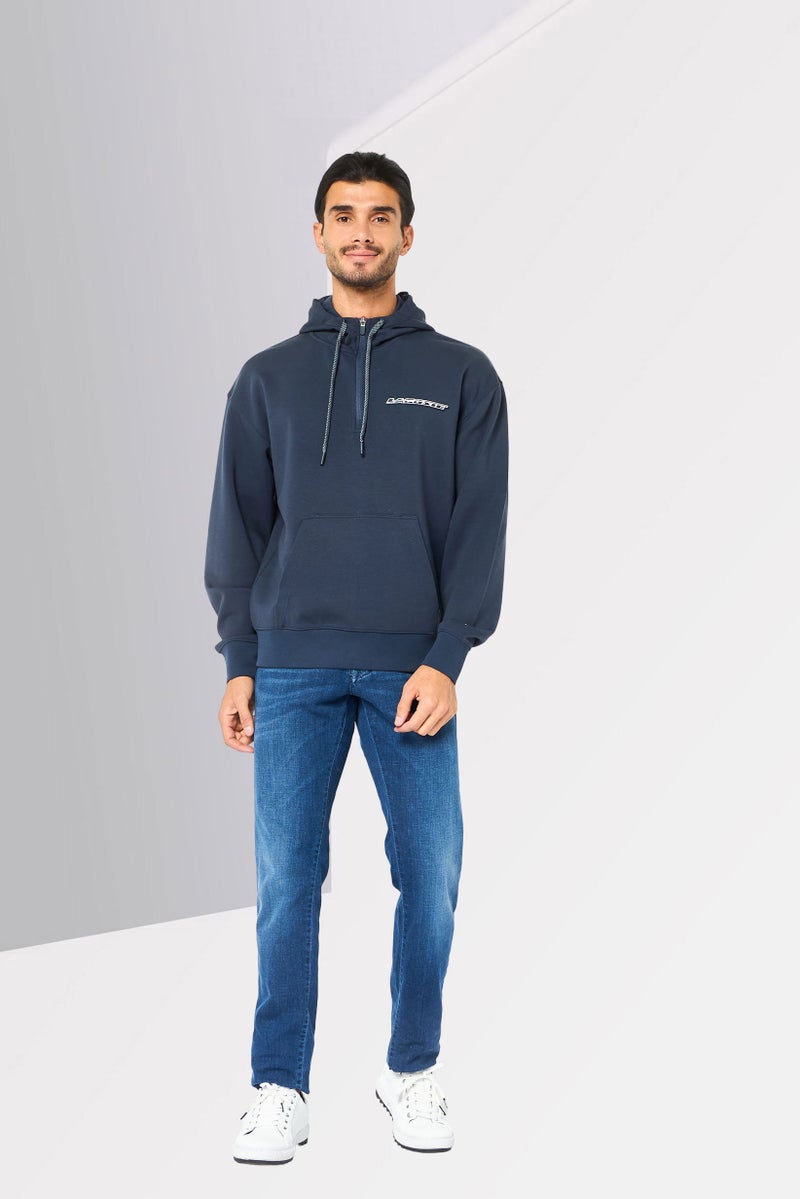 LACOSTE Men Loose Fit Brand Logo Long Sleeve Hoodie, Navy - Image 2