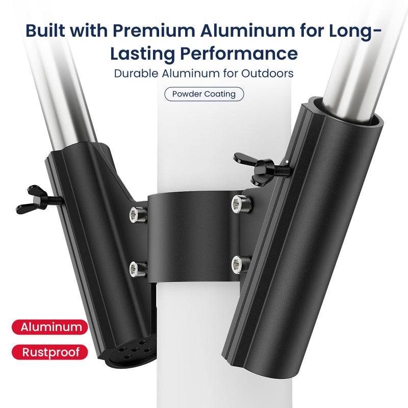 Safoner RV Dual Flag Pole Mount for Trailer Tongue Jack, Aluminum Flag Holder with Wing Screw Locking, For Flagpoles Up to 1'', Fits 2" & 2Â¼" Jack Tube, RV Essential Accessoires - Image 3