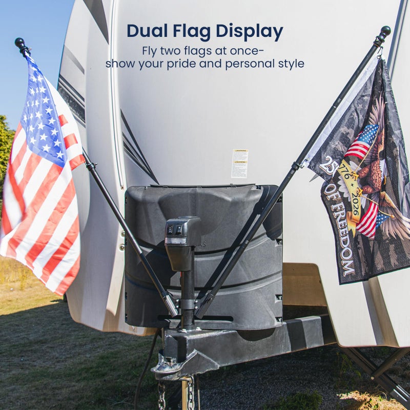 Safoner RV Dual Flag Pole Mount for Trailer Tongue Jack, Aluminum Flag Holder with Wing Screw Locking, For Flagpoles Up to 1'', Fits 2" & 2Â¼" Jack Tube, RV Essential Accessoires - Image 2