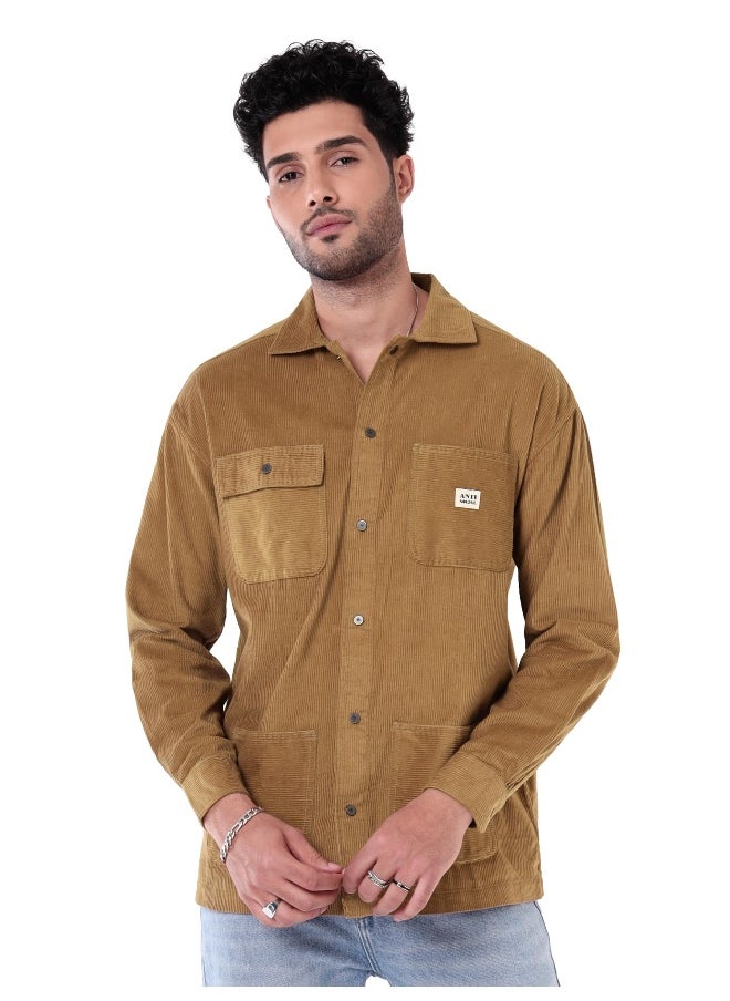 Beyoung Golden Brown  Shacket for Men  - Image 1