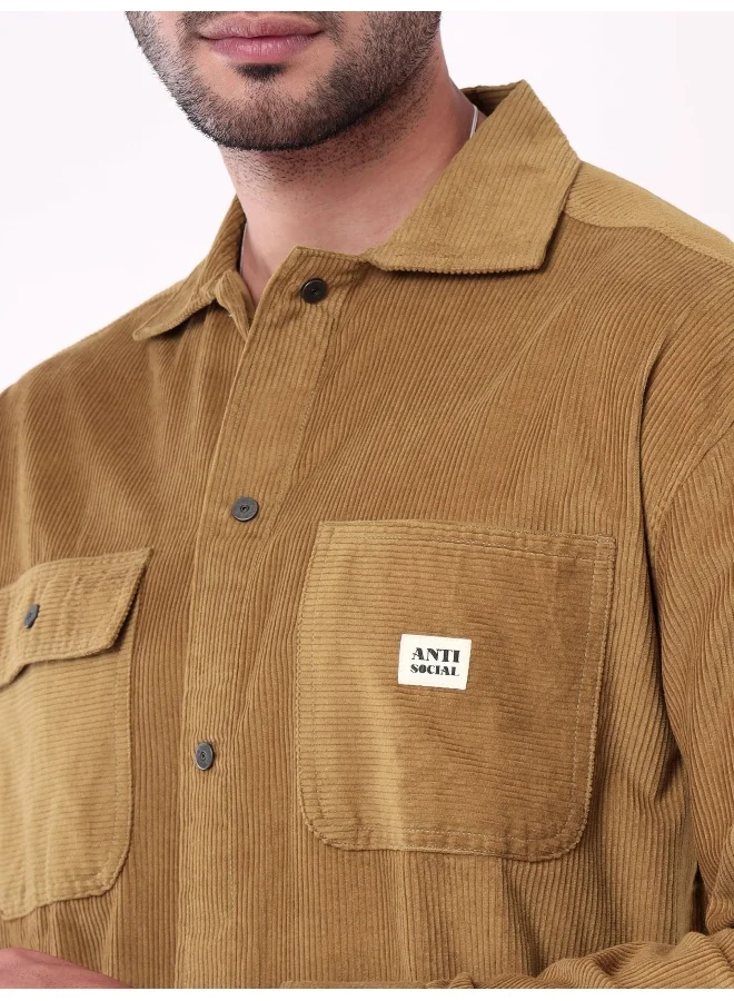 Beyoung Golden Brown  Shacket for Men