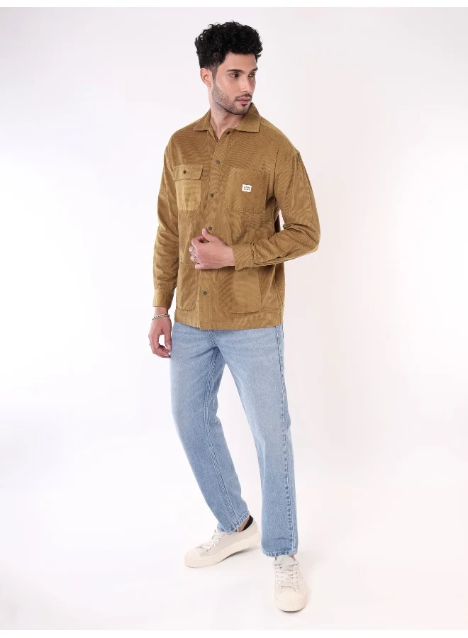Beyoung Golden Brown  Shacket for Men
