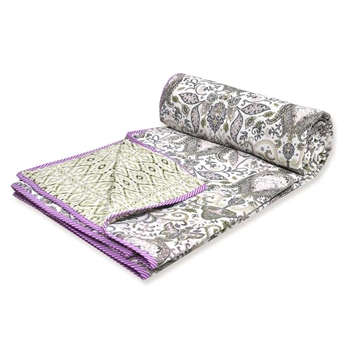 Tzafrir Dohar Double Bed Cotton | AC Duvet Comforter | Reversible Blanket Quilt | Sleeping Top Sheet All Weather (84 x 96, Purple Green, Pack of 1) - Image 3