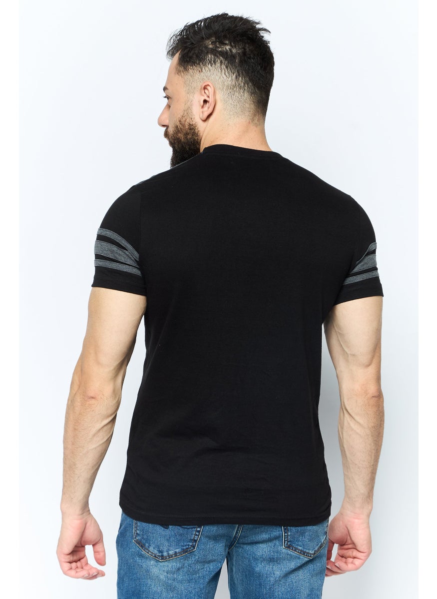 Company Eighty One - Men Crew Neck Short Sleeves Two Tone T-Shirt, Black - Image 1