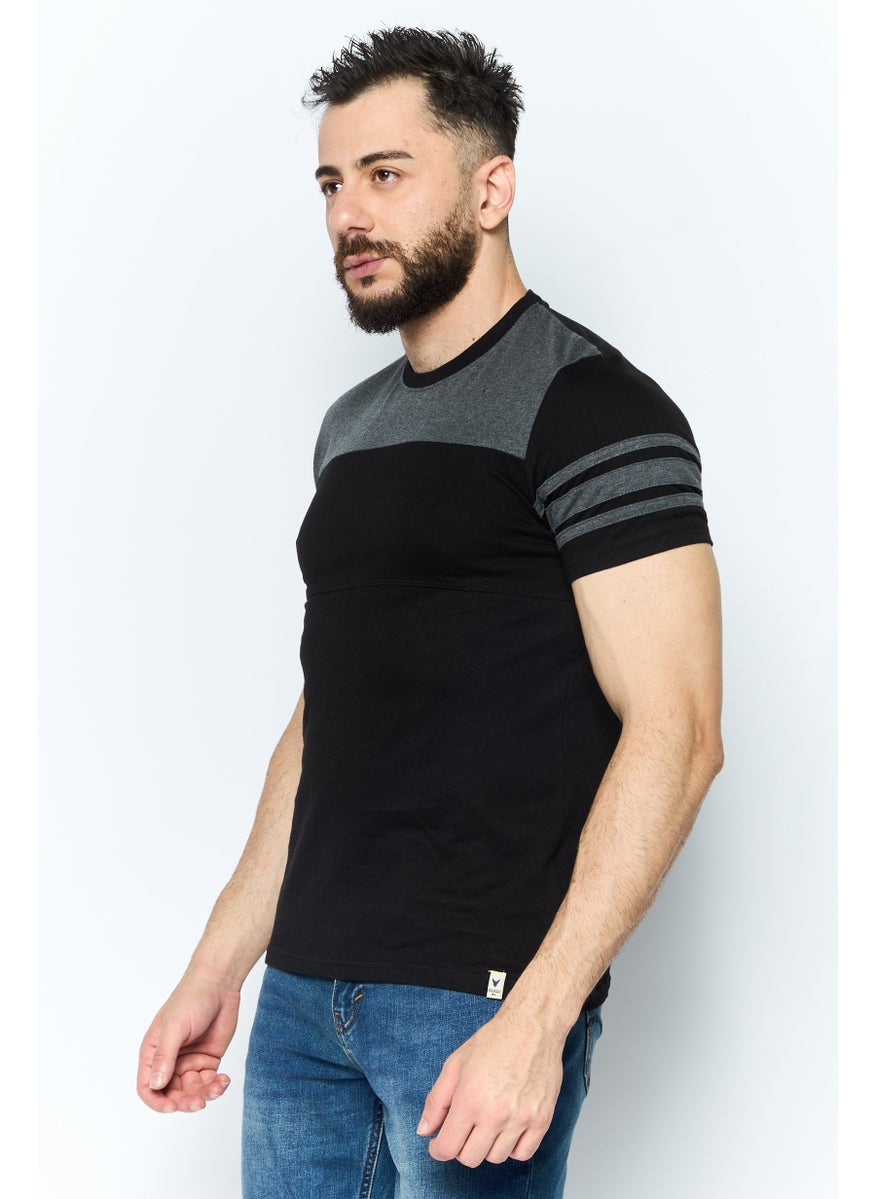 Company Eighty One - Men Crew Neck Short Sleeves Two Tone T-Shirt, Black - Image 1