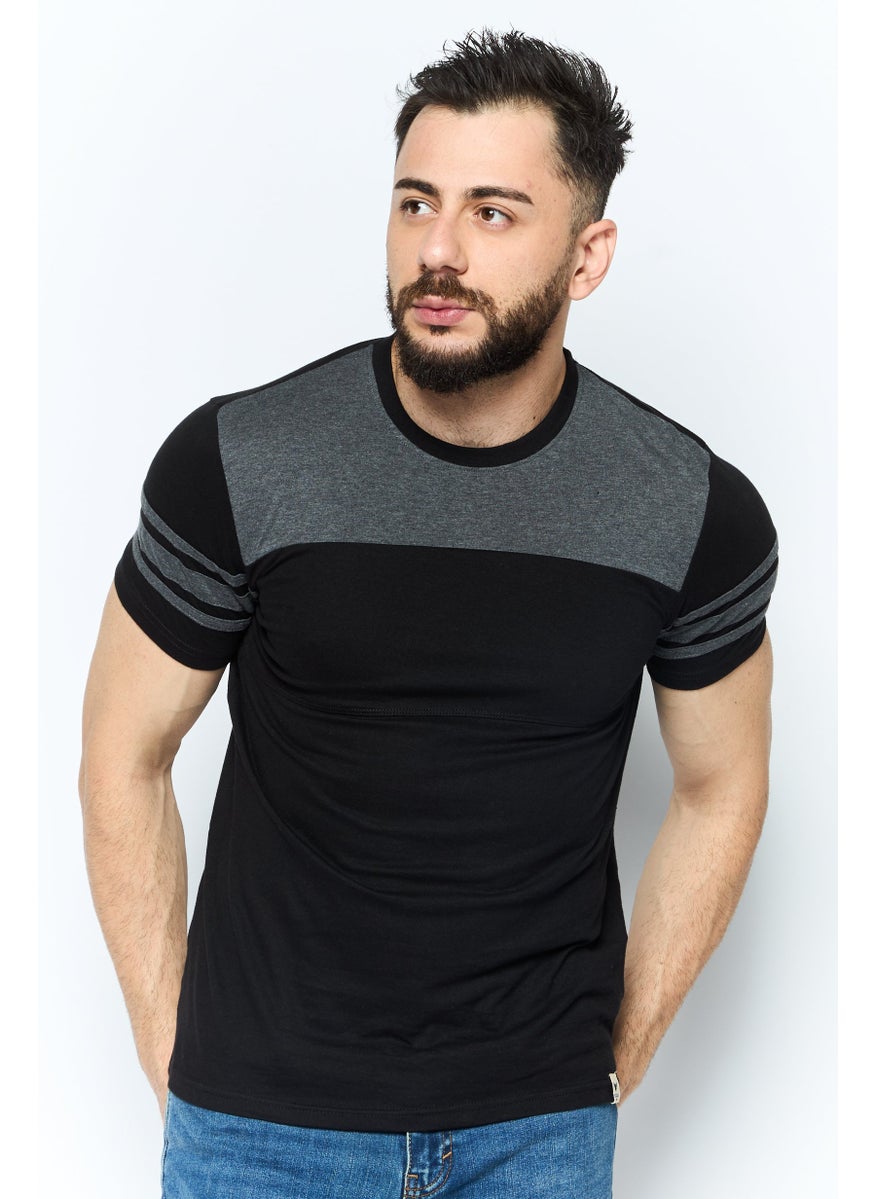 Company Eighty One - Men Crew Neck Short Sleeves Two Tone T-Shirt, Black - Image 1