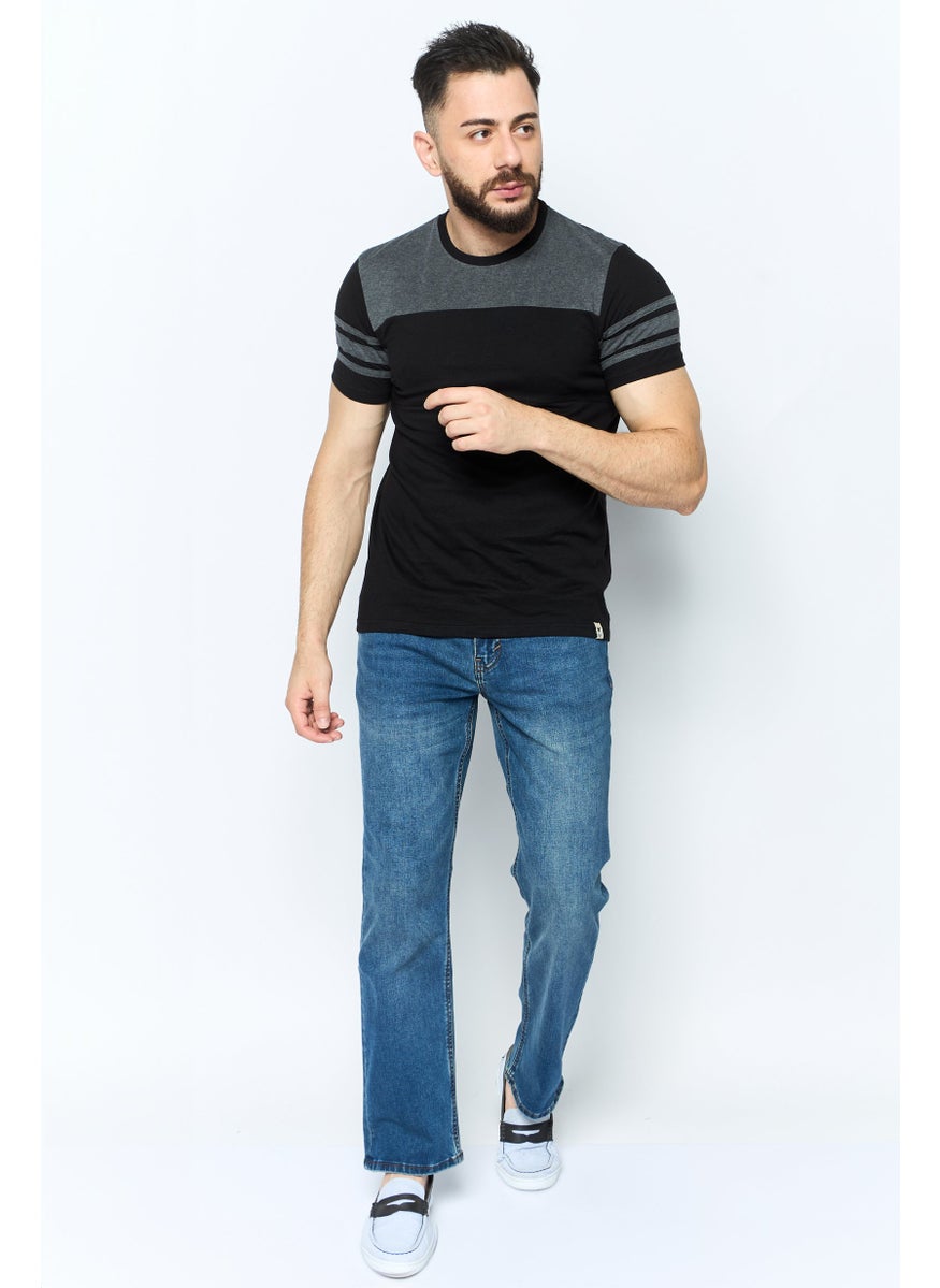 Company Eighty One - Men Crew Neck Short Sleeves Two Tone T-Shirt, Black - Image 1