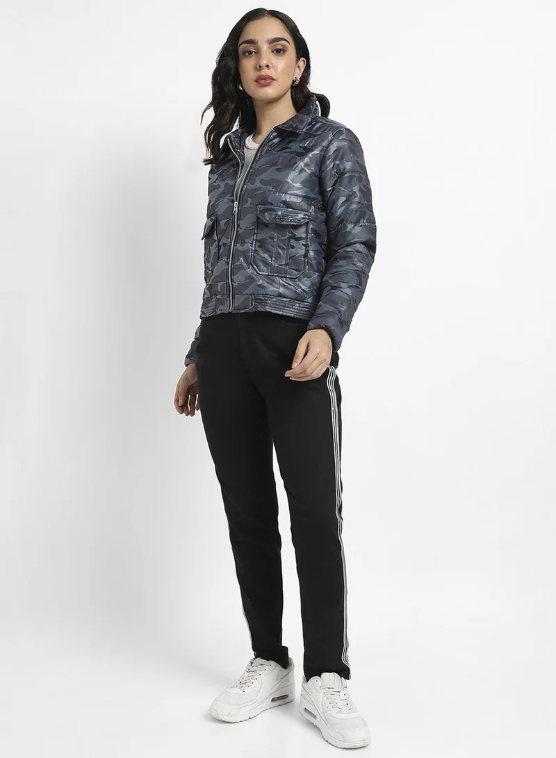 Pinacolada  Women's Blue Camouflage Jacket With Flap Pockets for Women | Best Price UAE