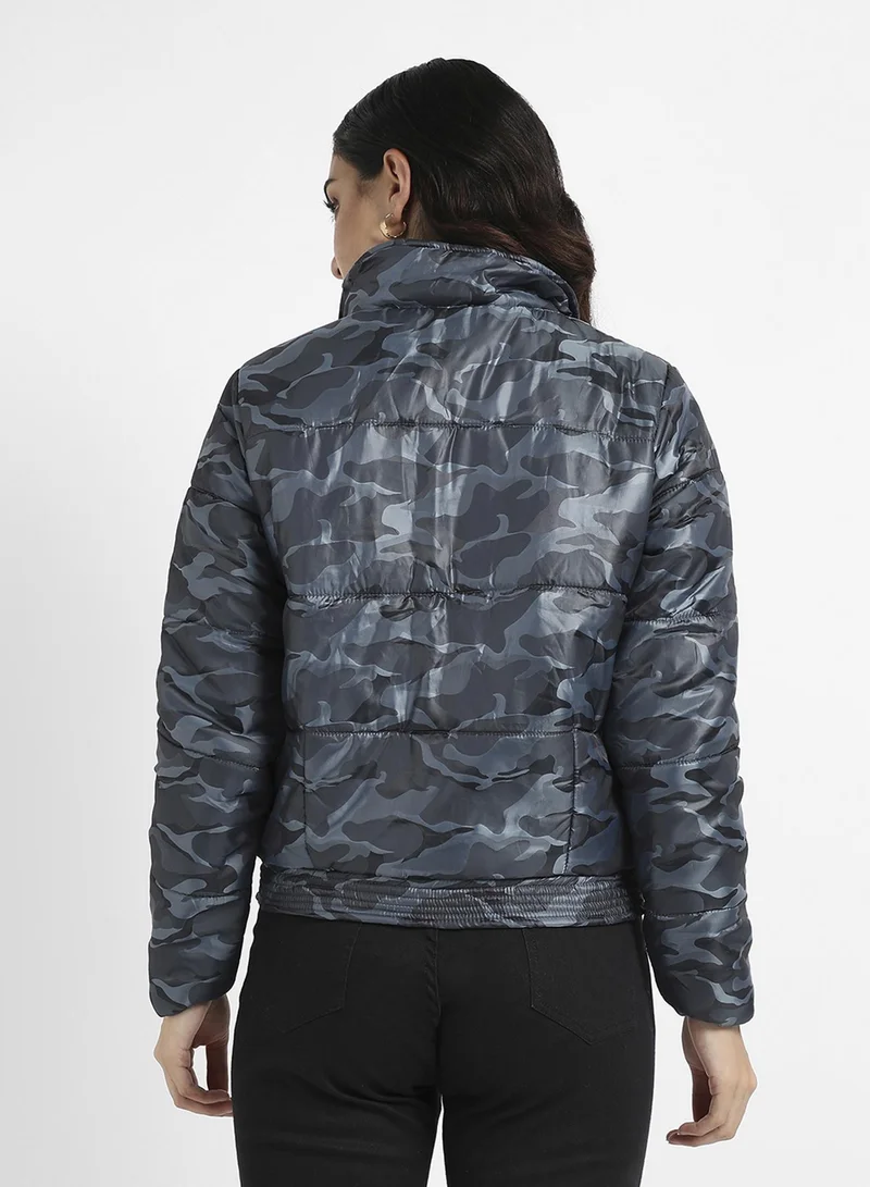 Pinacolada  Women's Blue Camouflage Jacket With Flap Pockets for Women | Best Price UAE